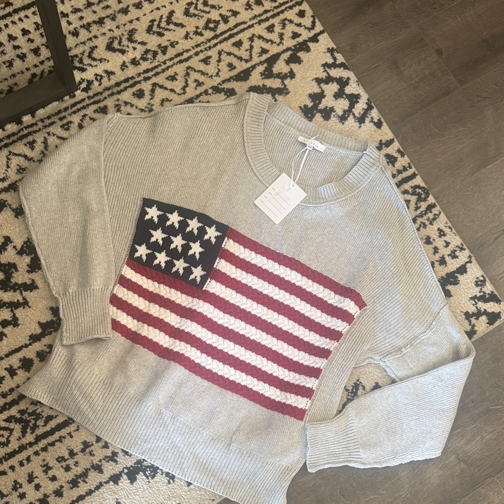 Miracle Soft Gray Knitwear oversized American Flag sweater
